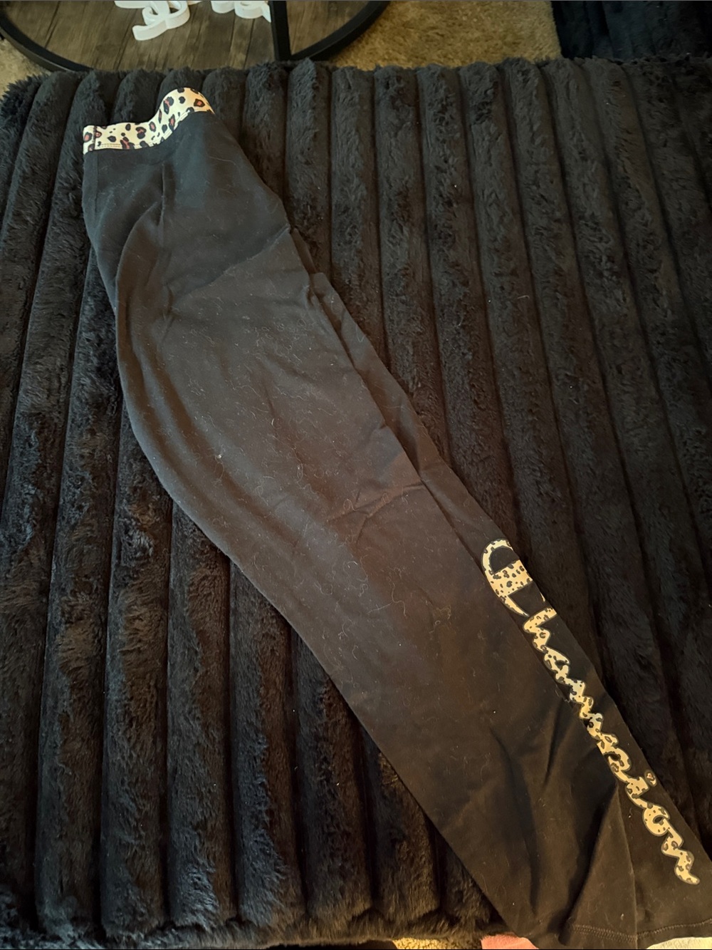 Champion Black Athletic Leggings with Leopard Accent